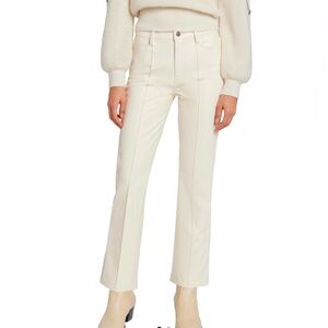 7 For all Mankind NWT vegan leather slim fit ankle flare jean in cream. Size 24.